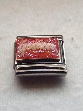 Goddess on sparkly dark pink enamel 9mm stainless steel Italian charm link new